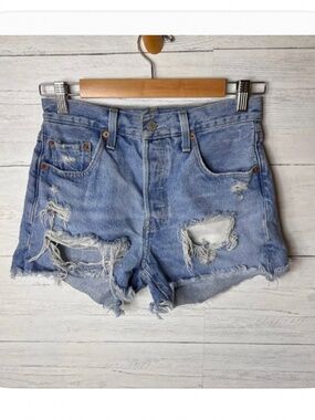 Levis Shorts Womens Size W25 Button Fly Cut Off 100% Cotton Distressed